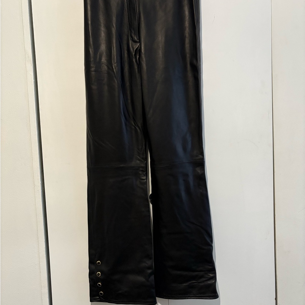 St. John Black Leather Bootcut Pants